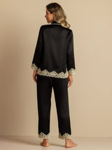 [Schwarz] SilkSilky-DE Langärmelig Damen Pyjamas 002