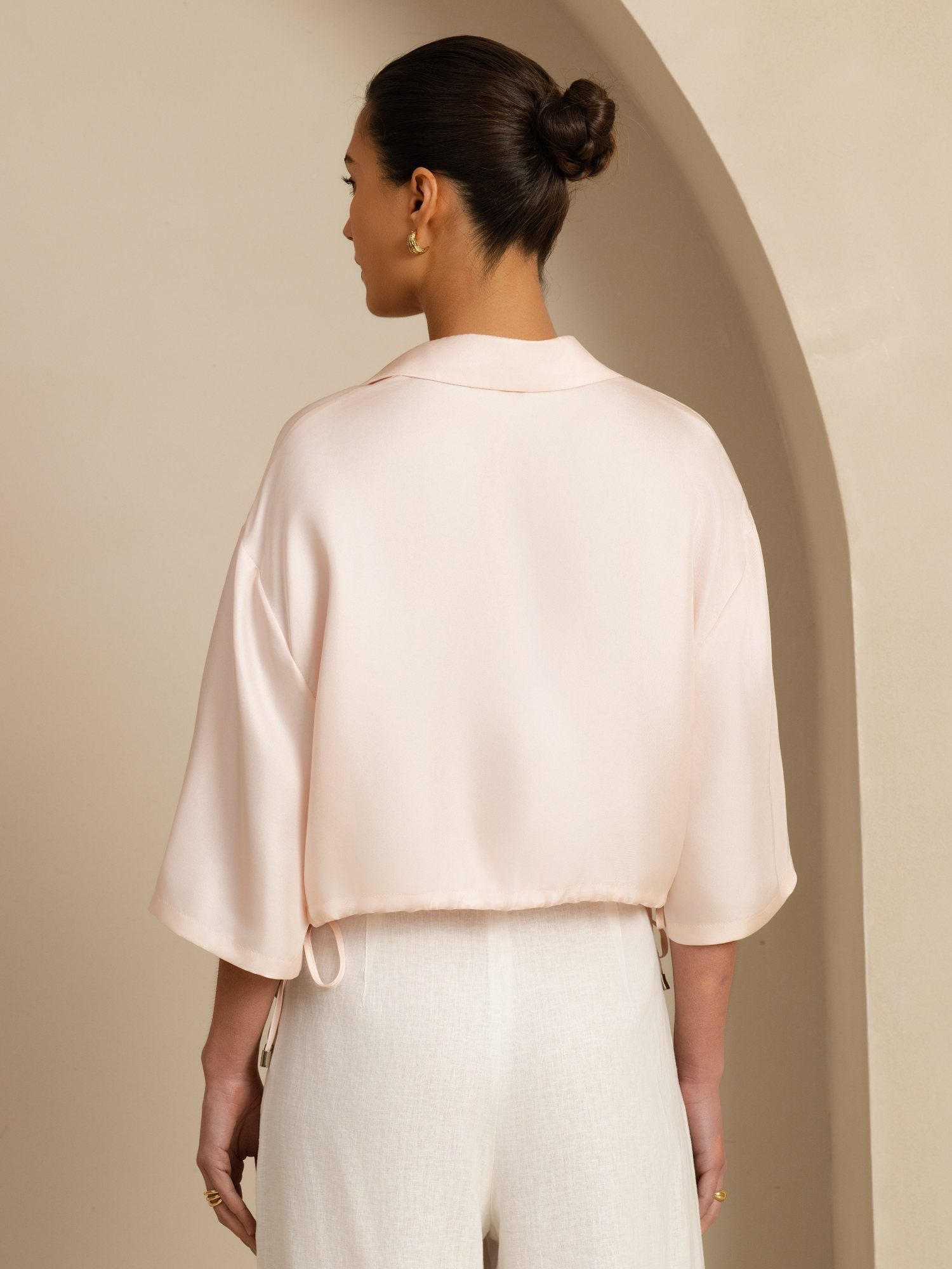 [Rosa] SilkSilky-DE 18Momme Halblange Ärmel Lapelkragen Bluse 002