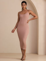 [Rosa] SilkSilky-DE Spaghetti Strap Square Neck Kleider 003