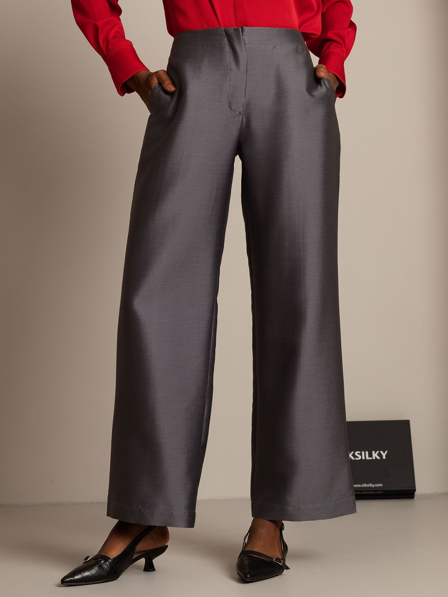 [Grau] SilkSilky-DE 32Momme Silk-Wool Blend Womens Pants 001,