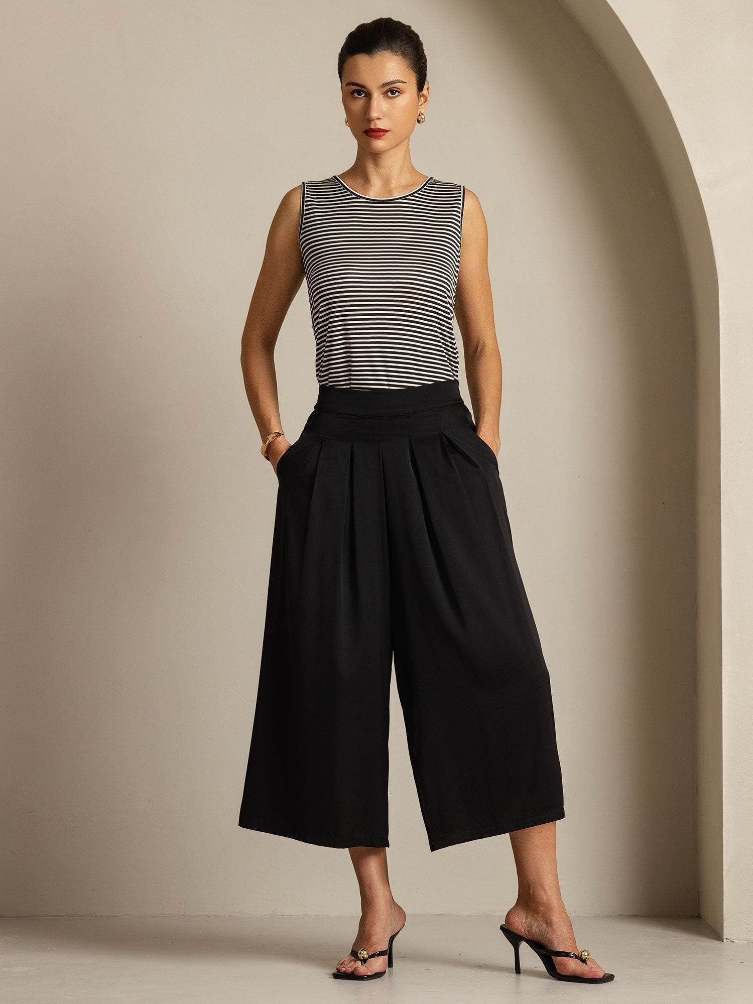 [Schwarz] SilkSilky-DE 19Momme Seide Womens Pants 006