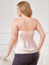 [Rosa] SilkSilky-DE Spaghettiträger V Ausschnitt Cami Top Große Größen 002