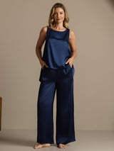 [Dunkelblau] SilkSilky-DE Sleeveless Scoop Neck Damen Pyjamas 007
