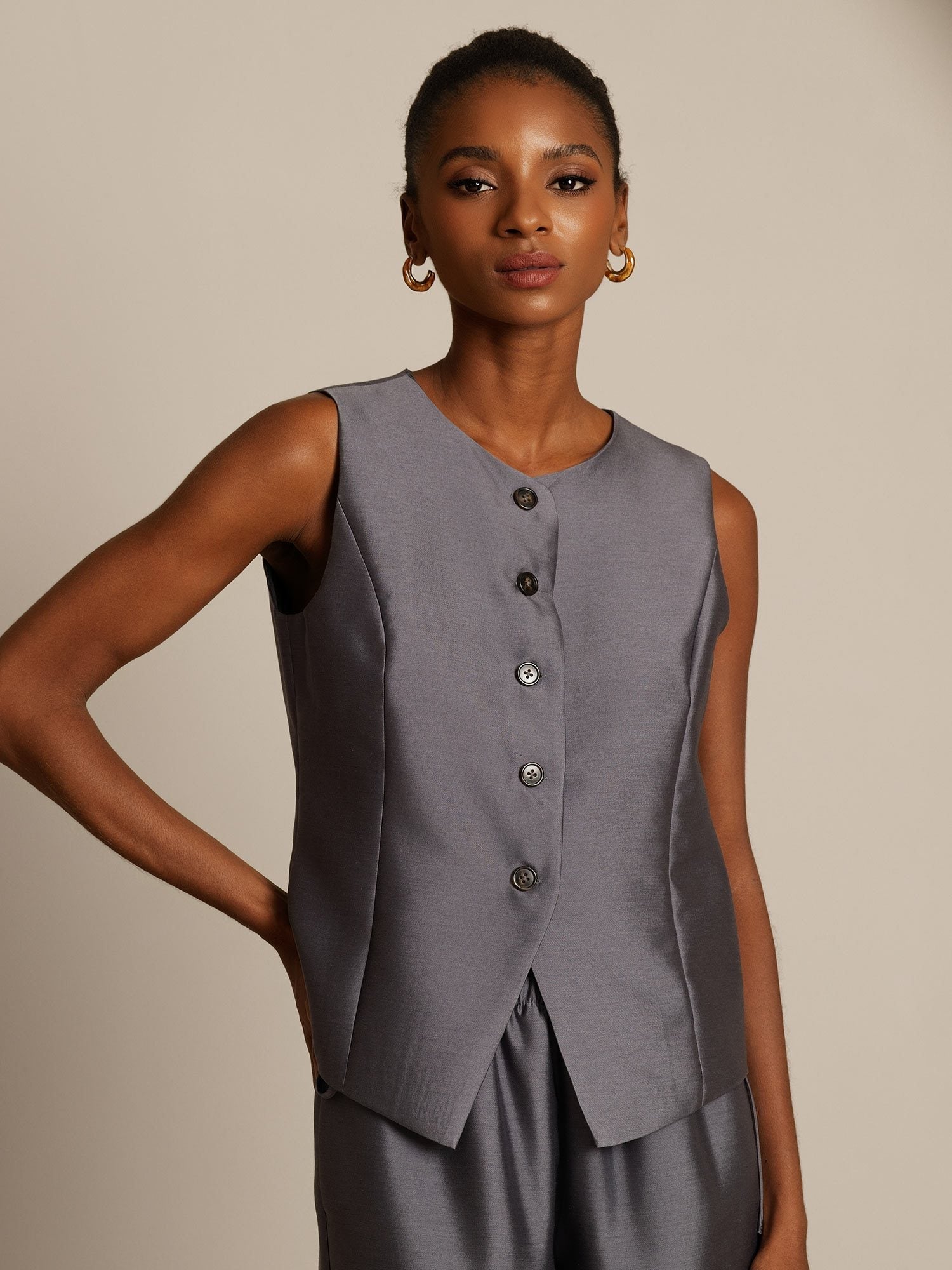 [Grau] SilkSilky-DE 32Momme Silk-Wool Blend Womens Vest 005,