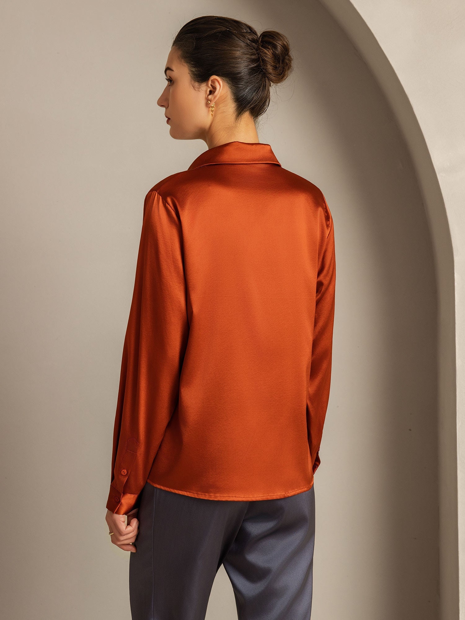 [Karamell] SilkSilky-DE 19Momme Langärmelig Lapelkragen Damenhemd 003