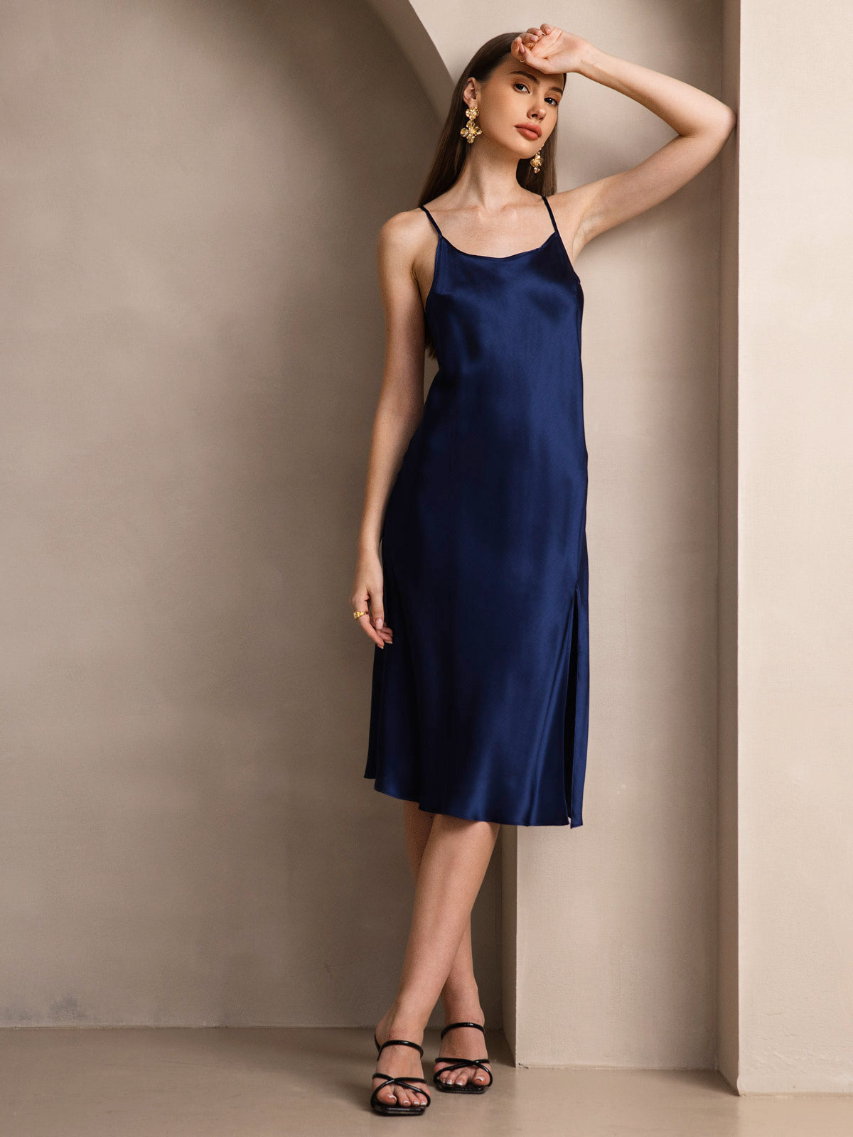 [Dunkelblau] SilkSilky-DE Reine Seide Dress 006