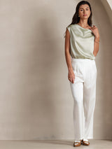 [Hellgrün] SilkSilky-DE Cap Sleeve Cowl Neck T-Shirt 006