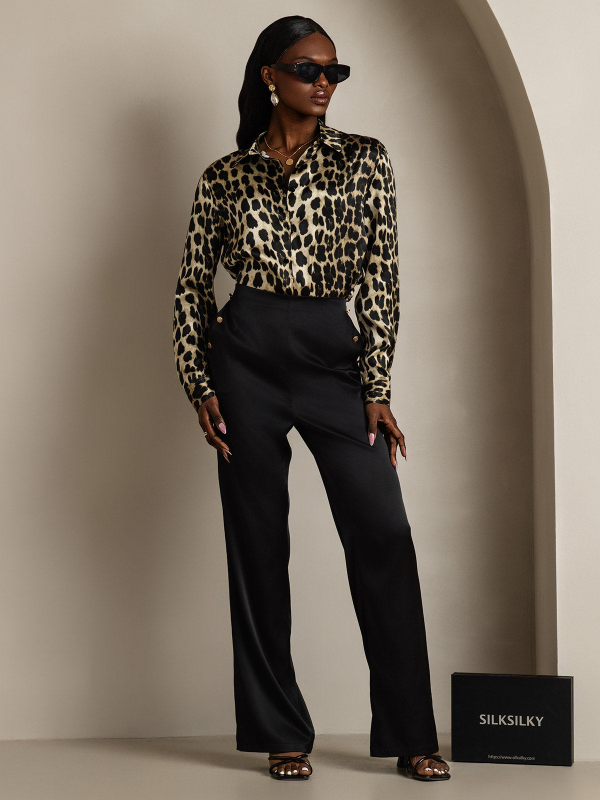 [Leopard] SilkSilky-DE Seide Umlegekragen Damenhemd 006