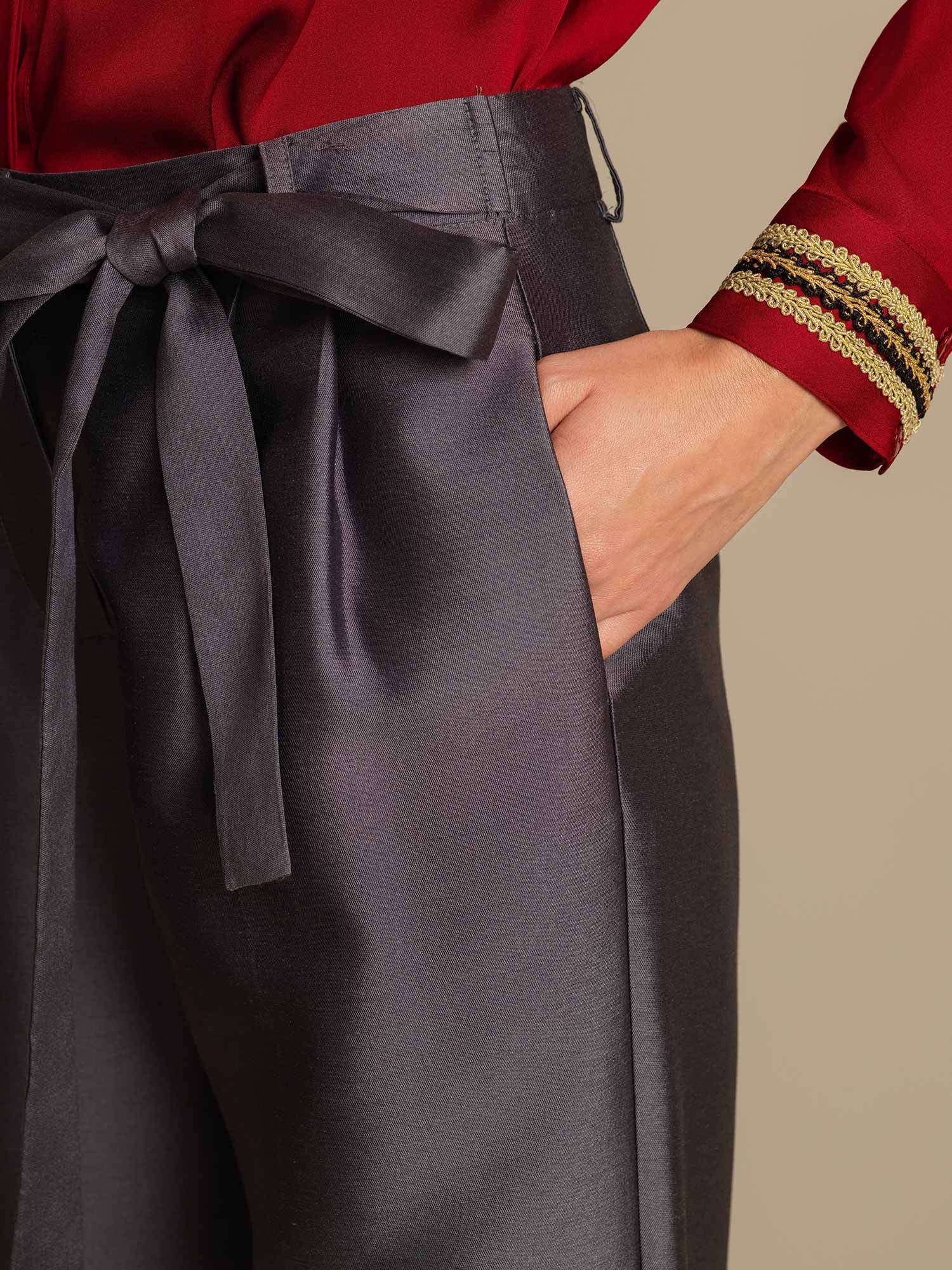 [Grau] SilkSilky-DE 32Momme Silk-Wool Blend Womens Pants 004,