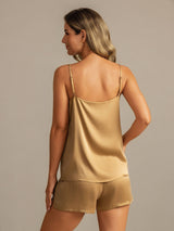 [Tan] SilkSilky-DE 19Momme Seide Ärmellos Camisole Set 002