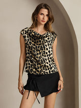 [Leopard] SilkSilky-DE Cap Sleeve Cowl Neck T-Shirt 001