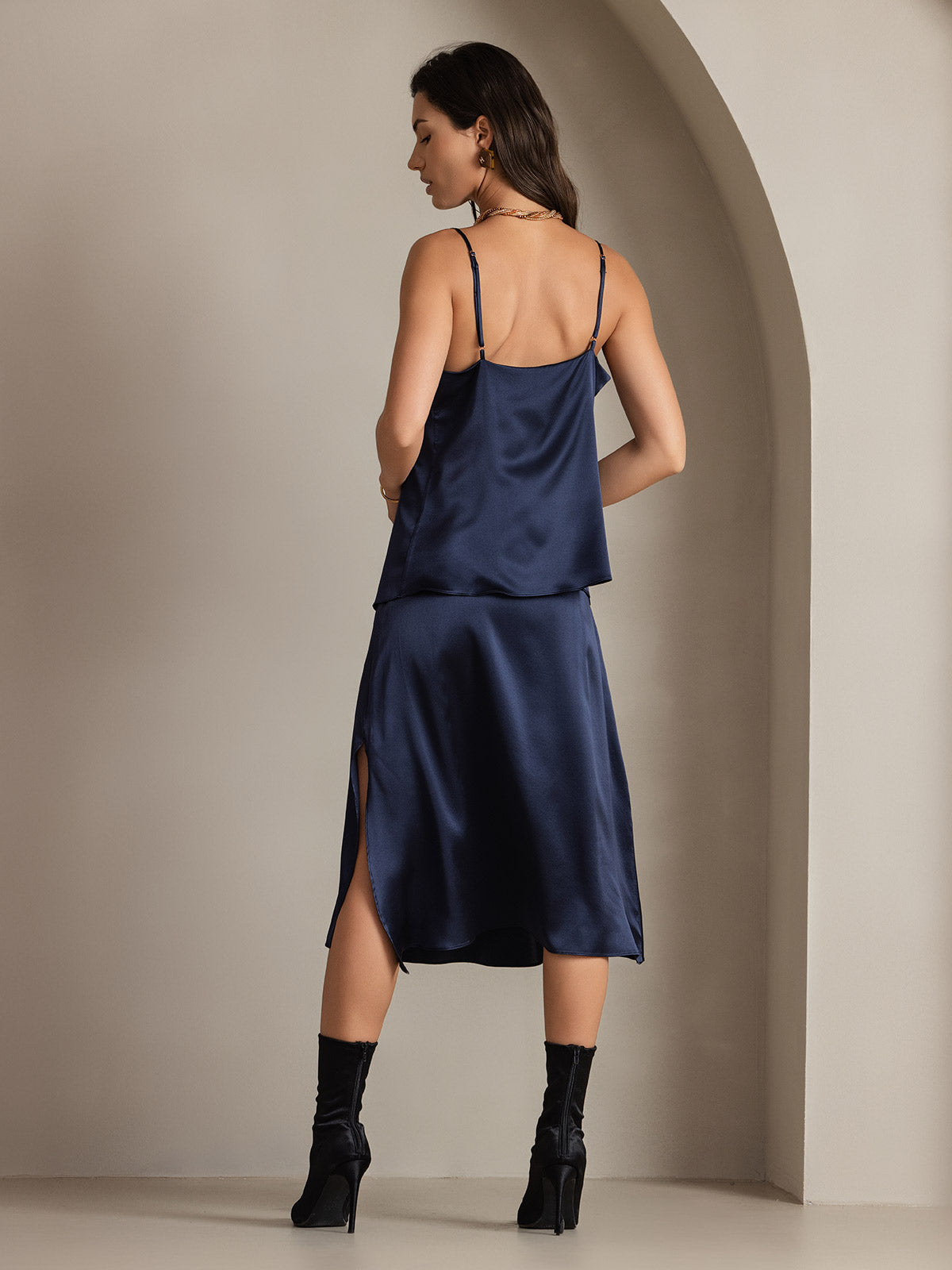 [Dunkelblau] SilkSilky-DE 19Momme Seide Skirt 002