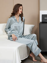 [Blau] SilkSilky-DE Langärmelig Damen Pyjamas 003