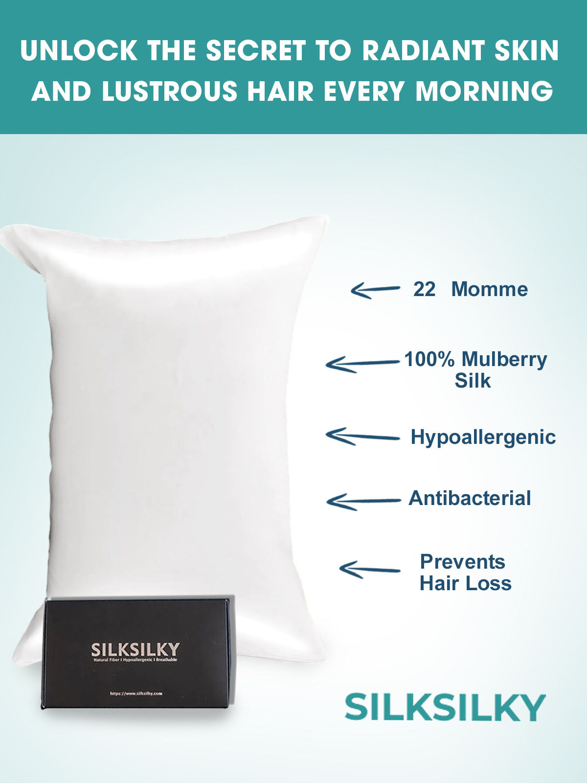 [Weiß] SilkSilky-DE 22Momme Reine Seide Pillowcase 003