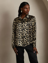 [Leopard] SilkSilky-DE Long Sleeve Lapel Collar Damenhemd 004