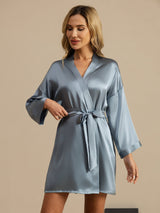 [Graublau] SilkSilky-DE 3/4 Sleeve Damen Morgenmantel 004