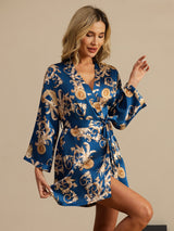 [Navy Drache] SilkSilky-DE 3/4 Sleeve Damen Morgenmantel 001