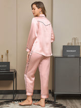 [Rosa] SilkSilky-DE 19Momme Reine Seide Langärmelig Revers Damen Pyjamas 002