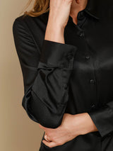 [Schwarz] SilkSilky-DE Long Sleeve Lapel Collar Damenhemd 008