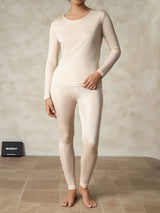 [Tan] SilkSilky-DE Langärmelig Rundhalsausschnitt Damen Lange Unterwäsche 003