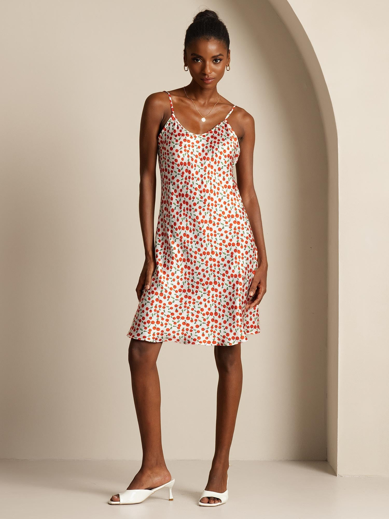 [Kirsche] SilkSilky-DE Reine Seide V Ausschnitt Kleider 001,