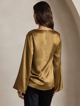 [Braun] SilkSilky-DE Long Sleeve Boat Neck Bluse 002