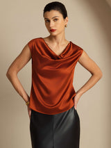[Karamell] SilkSilky-DE Cap Sleeve Cowl Neck T-Shirt 004