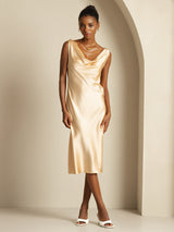 [Champagner] SilkSilky-DE Sleeveless Cowl Neck Kleider 001