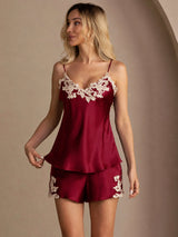 [Rotwein] SilkSilky-DE Sleeveless V Neck Camisole-Set 004