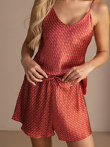 [Weinrot Ginkgo] SilkSilky-DE Sleeveless V Neck Camisole-Set 004