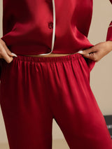 [Rotwein] SilkSilky-DE Langärmelig Notch-Kragen Damen Pyjamas 005