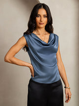 [Echtes Petrol] SilkSilky-DE Cap Sleeve Cowl Neck T-Shirt 001