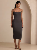 [Grau] SilkSilky-DE Spaghetti Strap Square Neck Kleider 006