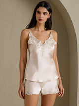 [Beige] SilkSilky-DE Sleeveless V Neck Camisole-Set 001