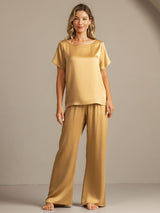 [Tan] SilkSilky-DE 19Momme Kurzärmelig Damen Pyjamas 008
