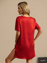 [Rotwein] SilkSilky-DE Half Sleeve V Neck Nachthemden 002