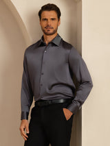 [Dunkelgrau] SilkSilky-DE Long Sleeve Lapel Collar Herrenhemd 008