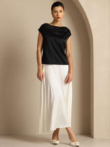[Schwarz] SilkSilky-DE Cap Sleeve Cowl Neck T-Shirt 007