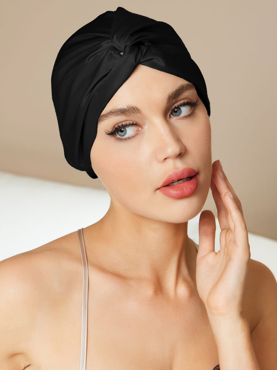 [Schwarz] SilkSilky-DE Reine Seide Sleep Cap 001