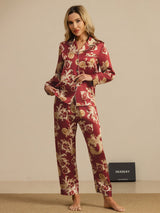 [Weinroter Drache] SilkSilky-DE Long Sleeve Notch-Kragen Damen Pyjamas 008