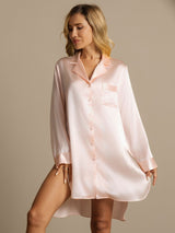 [Hellrosa] SilkSilky-DE Langärmelig Notch-Kragen Schlafhemd 005