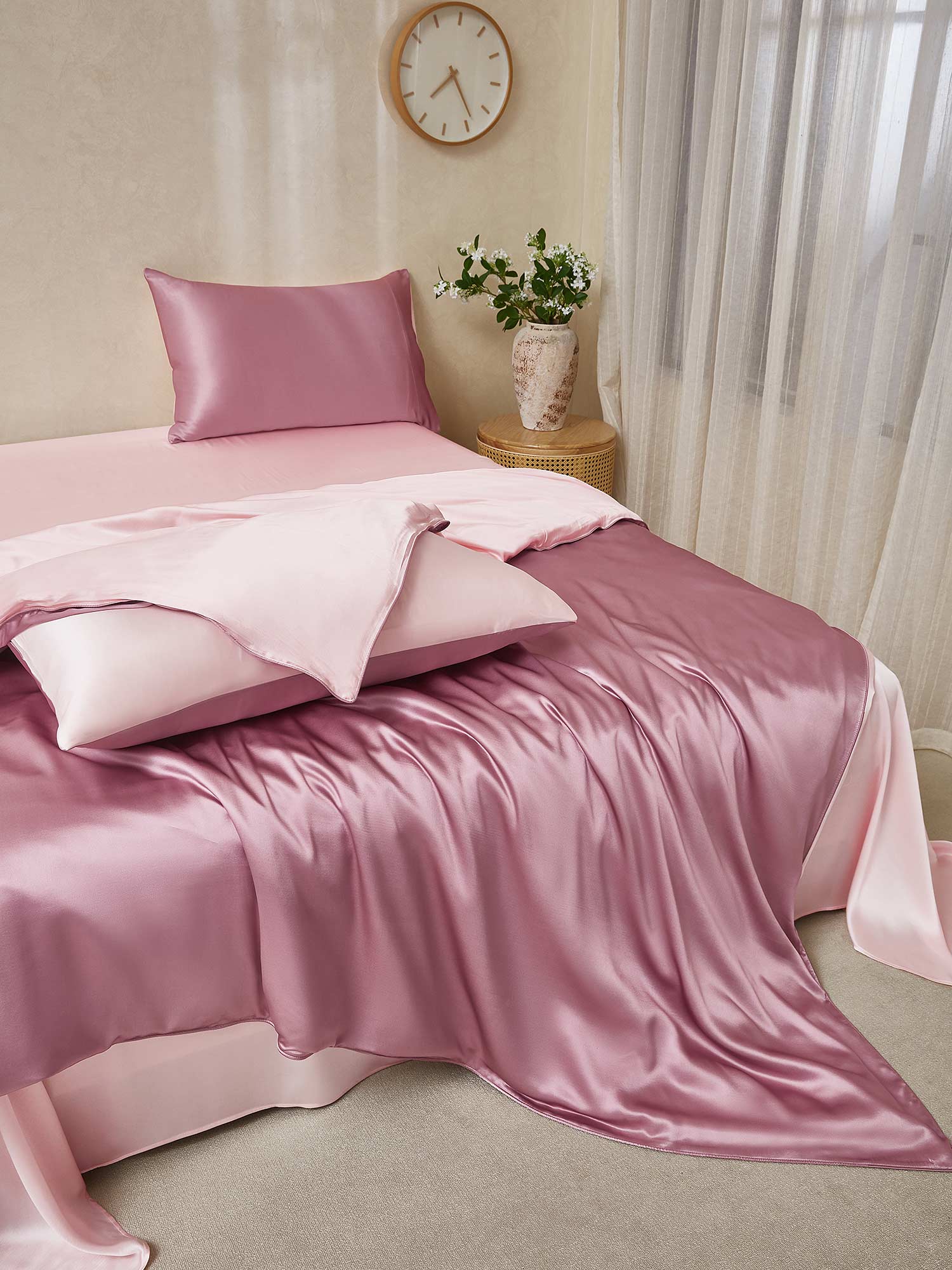 [BlassesMauve+Hellrosa] SilkSilky-DE 19Momme Reine Seide Bedding Set 001,