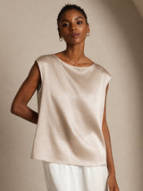 [Beige] SilkSilky-DE Cap Sleeve Round Neck T-Shirt 003