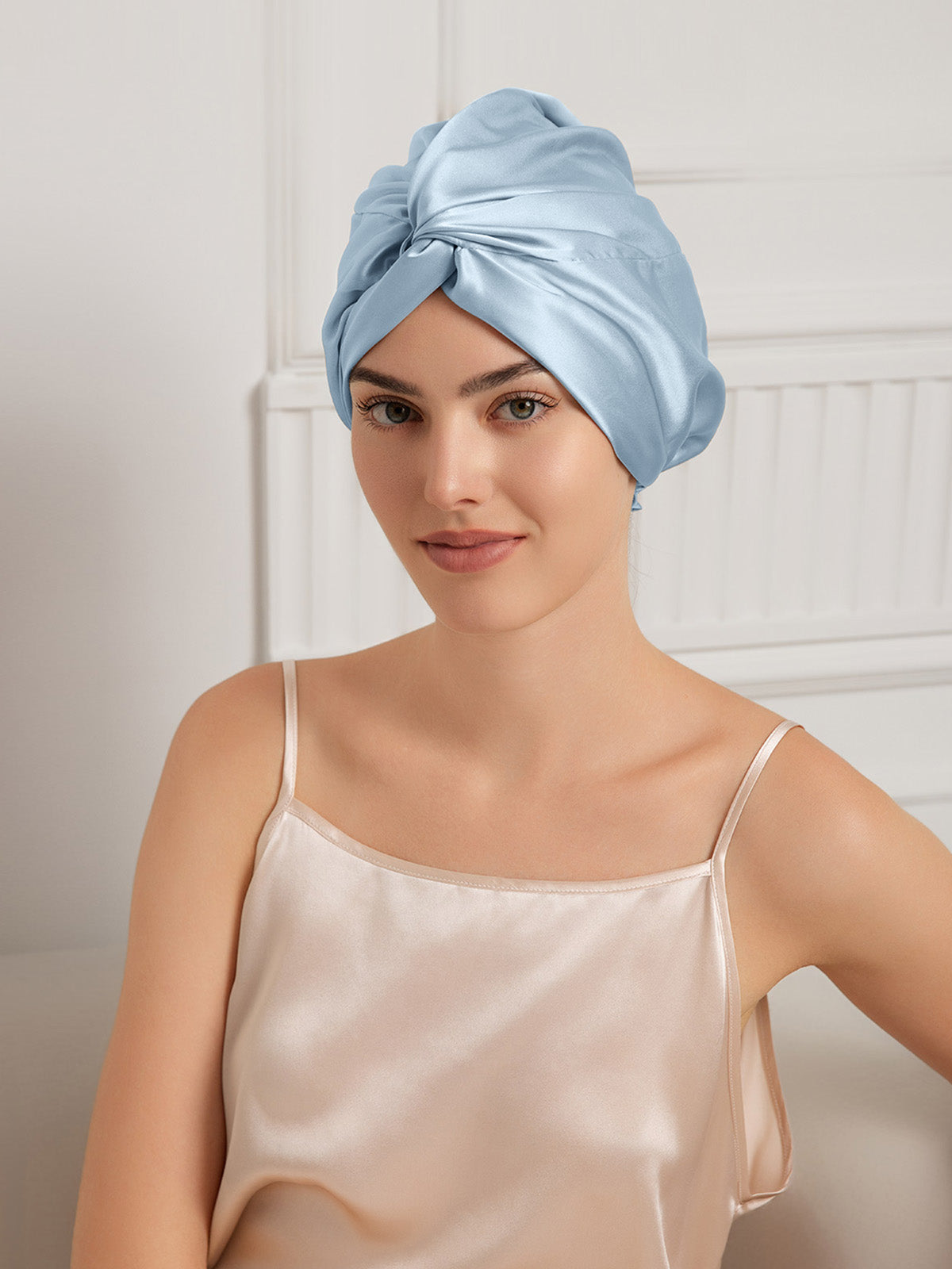 [Stahlblau] SilkSilky-DE 22Momme Reine Seide Sleep Cap 001