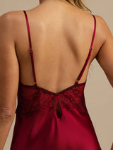 [Rotwein] SilkSilky-DE Sleeveless Deep V Neck Nachthemden 005