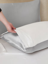 [Hellgrau+Weiß] SilkSilky-DE 22Momme Reine Seide Bedding Set 005,