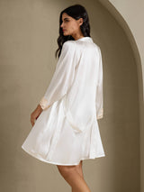 [Weiß] SilkSilky-DE 3/4 Sleeve V Neck Nachthemd&Morgenmantel Set 007