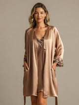 [Braun] SilkSilky-DE 3/4 Sleeve V Neck Nachthemd&Morgenmantel Set 003