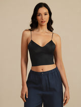 [Schwarz] SilkSilky-DE Spaghetti Strap V Neck Cami Top 001