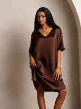 [Braun] SilkSilky-DE Half Sleeve V Neck Nachthemden 001